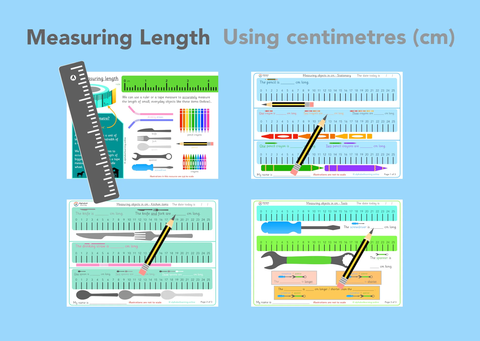 Measuring length using cm (up to 25cm)