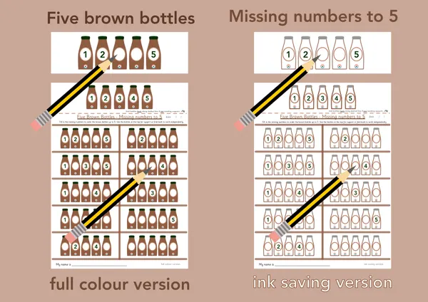 Missing numbers to 5 - Five Brown Bottles