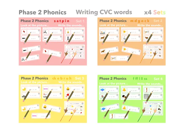 Phase 2 writing CVC words (x4 Sets)