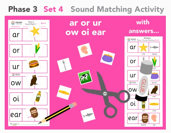ar or ur ow oi ear Phase 3 cut, match and stick (Set 4 of 5)