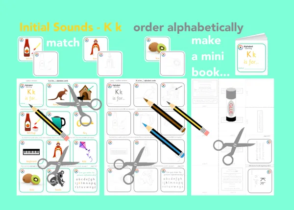 K is for... letter 'k' initial sounds - alphabet cards and mini book activity printable resource (Ages 3-6)