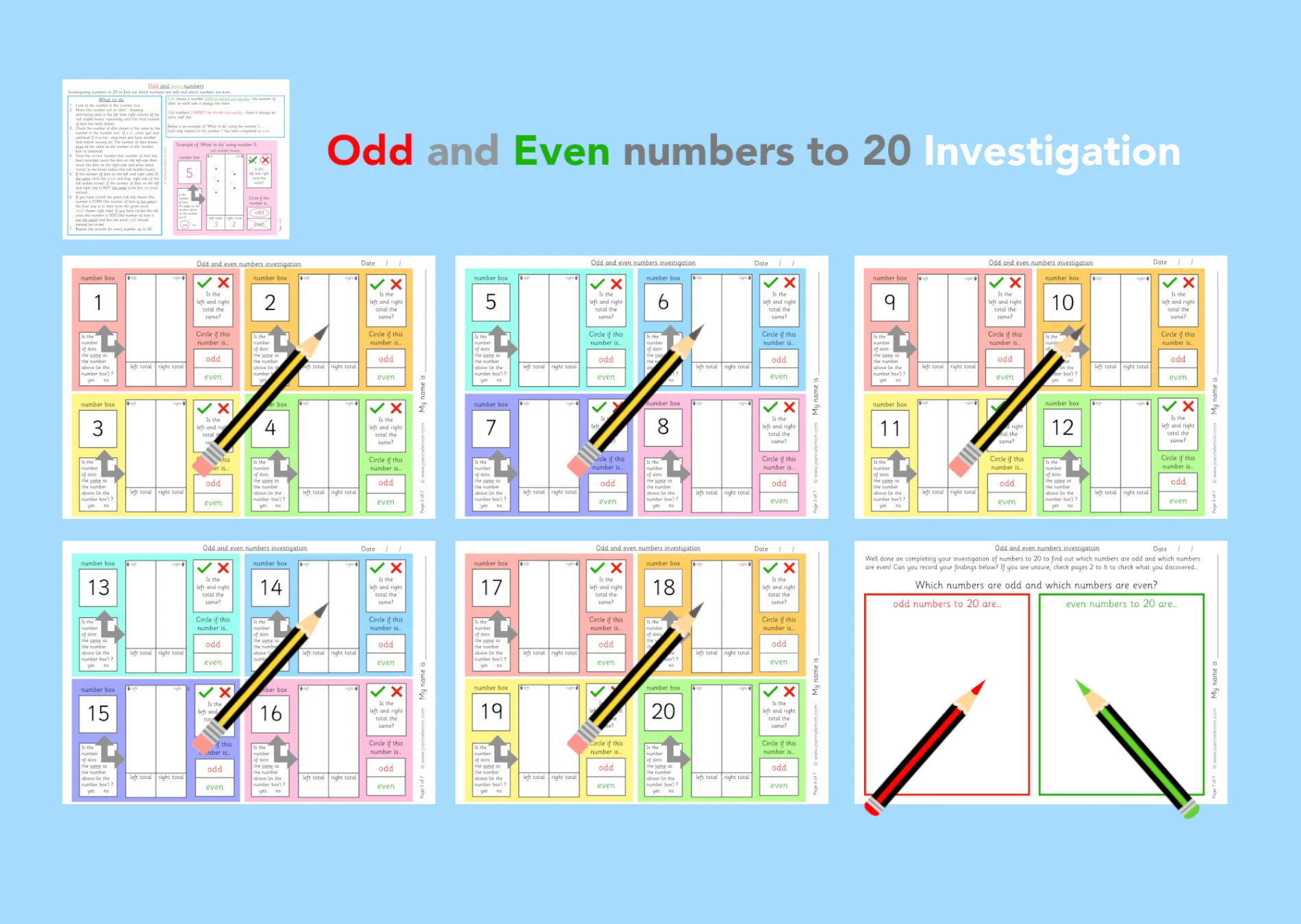 Odd Even number investigation (to 20)