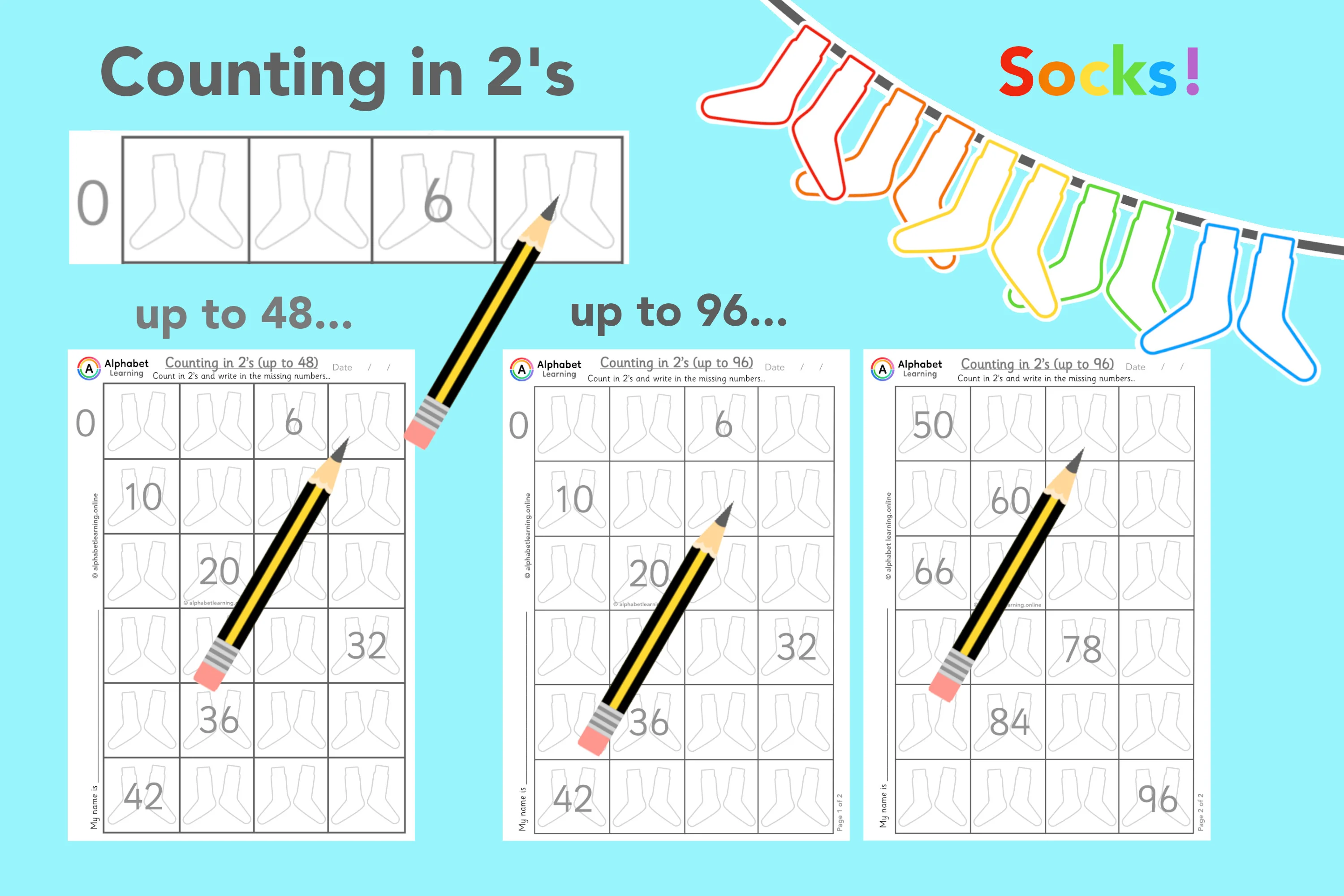 Counting in 2’s with socks! Up to 48/96