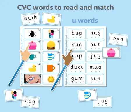 CVC Read and Match Cards: Short a/e/i/o/u sounds x5 sets additional preview 5