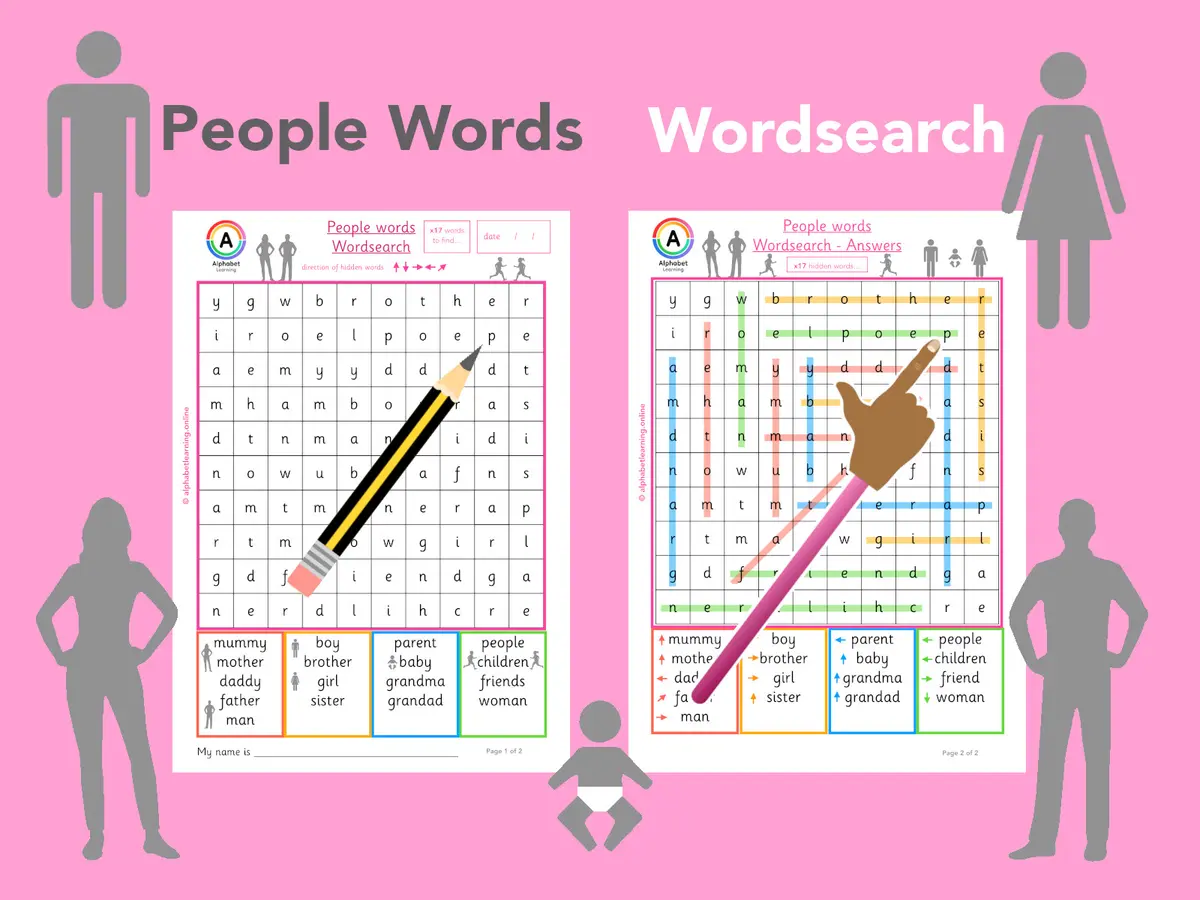 People words themed word search worksheet (ages 5-7) main preview