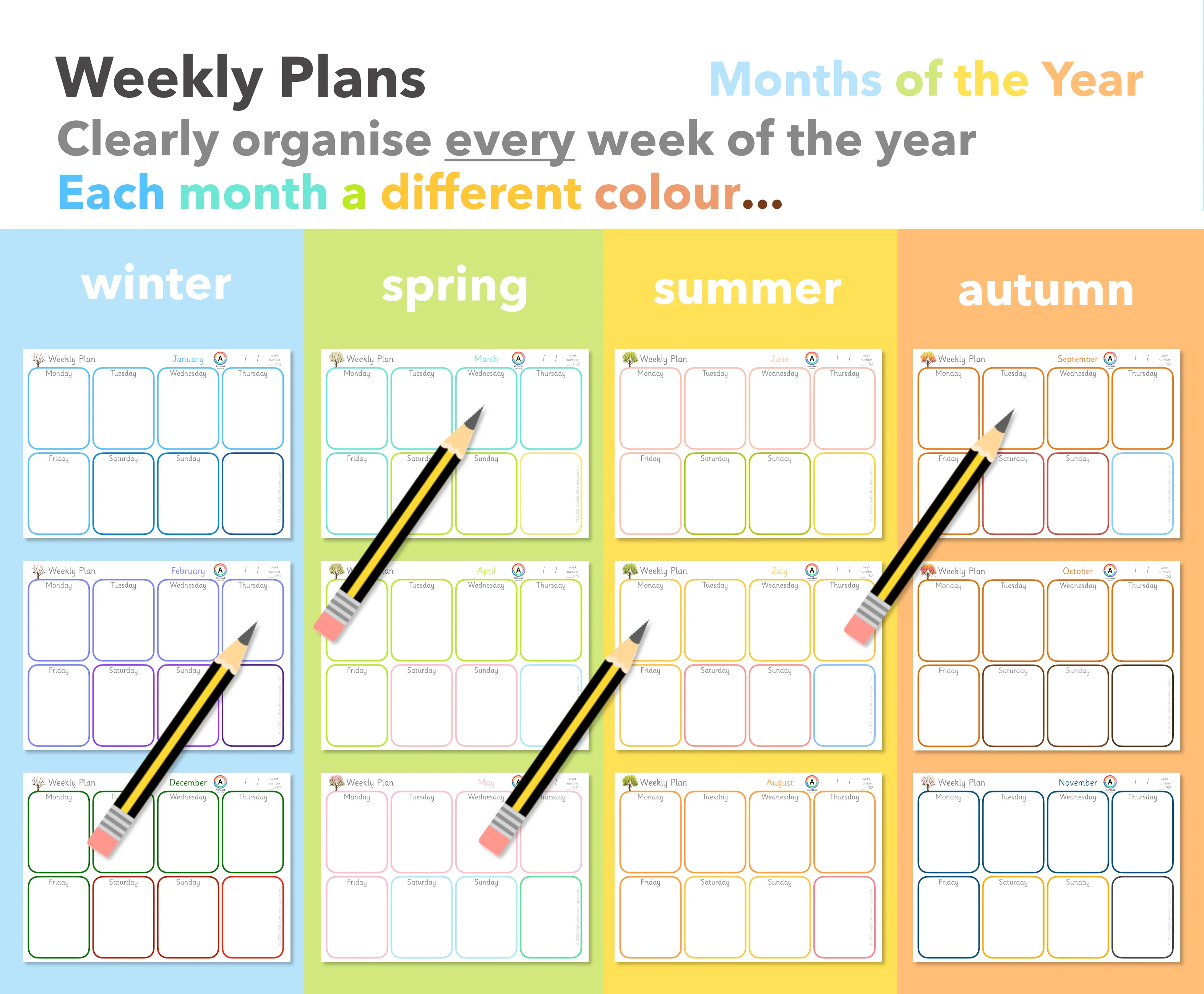 Weekly Planner Activity Organiser Months of Year Annual Set