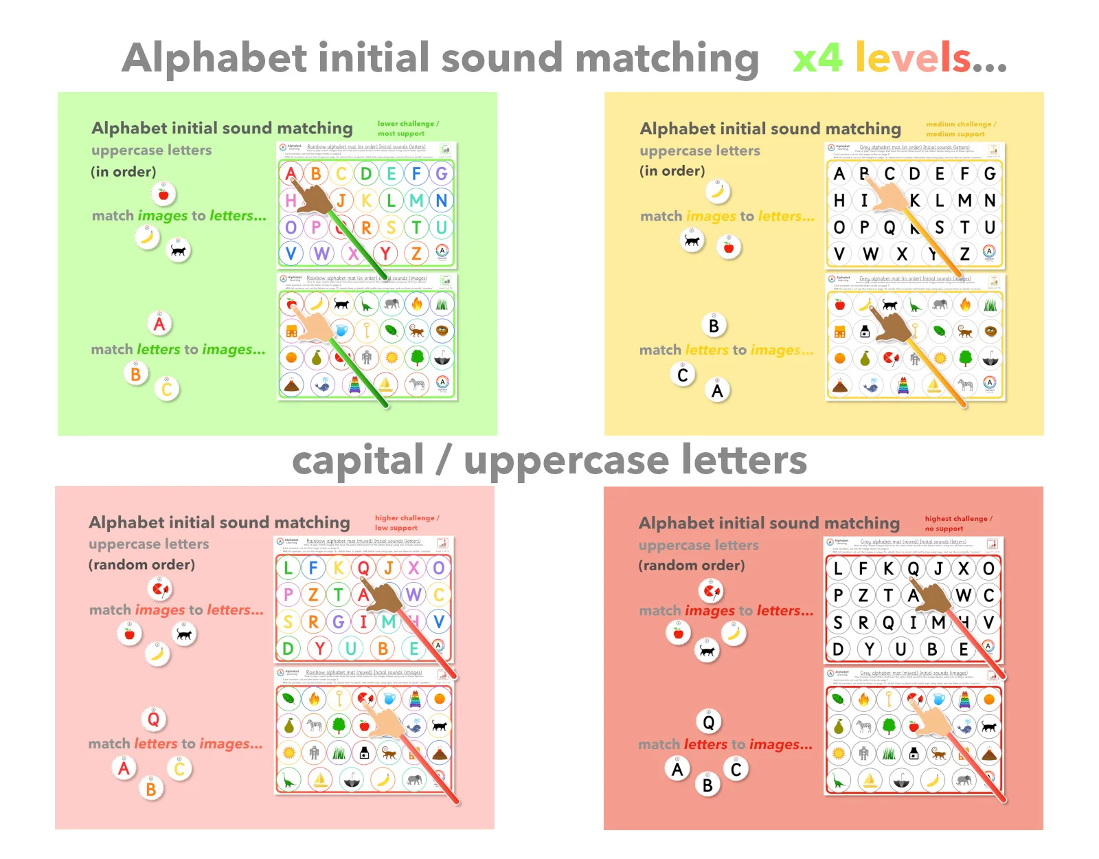 Alphabet Matching Uppercase letters with initial sounds Phonics activity mats