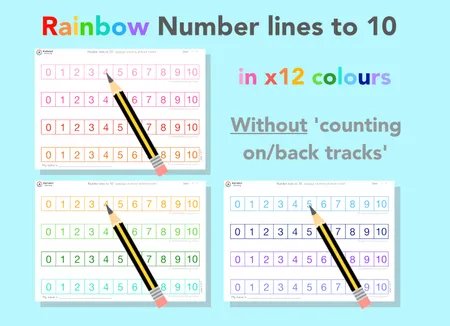 Number lines 0 - 10 with AND without 'count on/back' tracks (Rainbow) additional preview 2