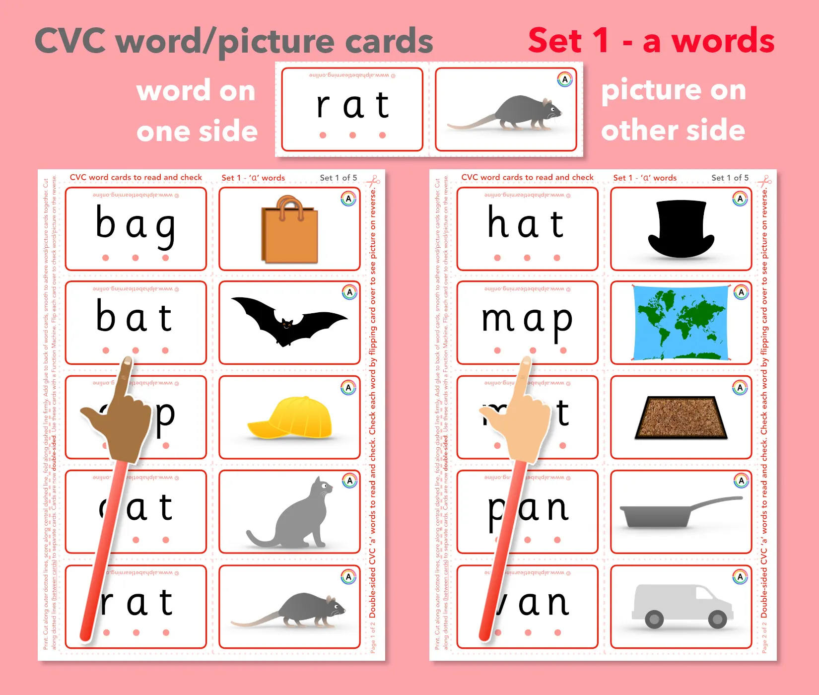 CVC 'a' word/picture cards - Double-sided (Set 1 of 5) main preview