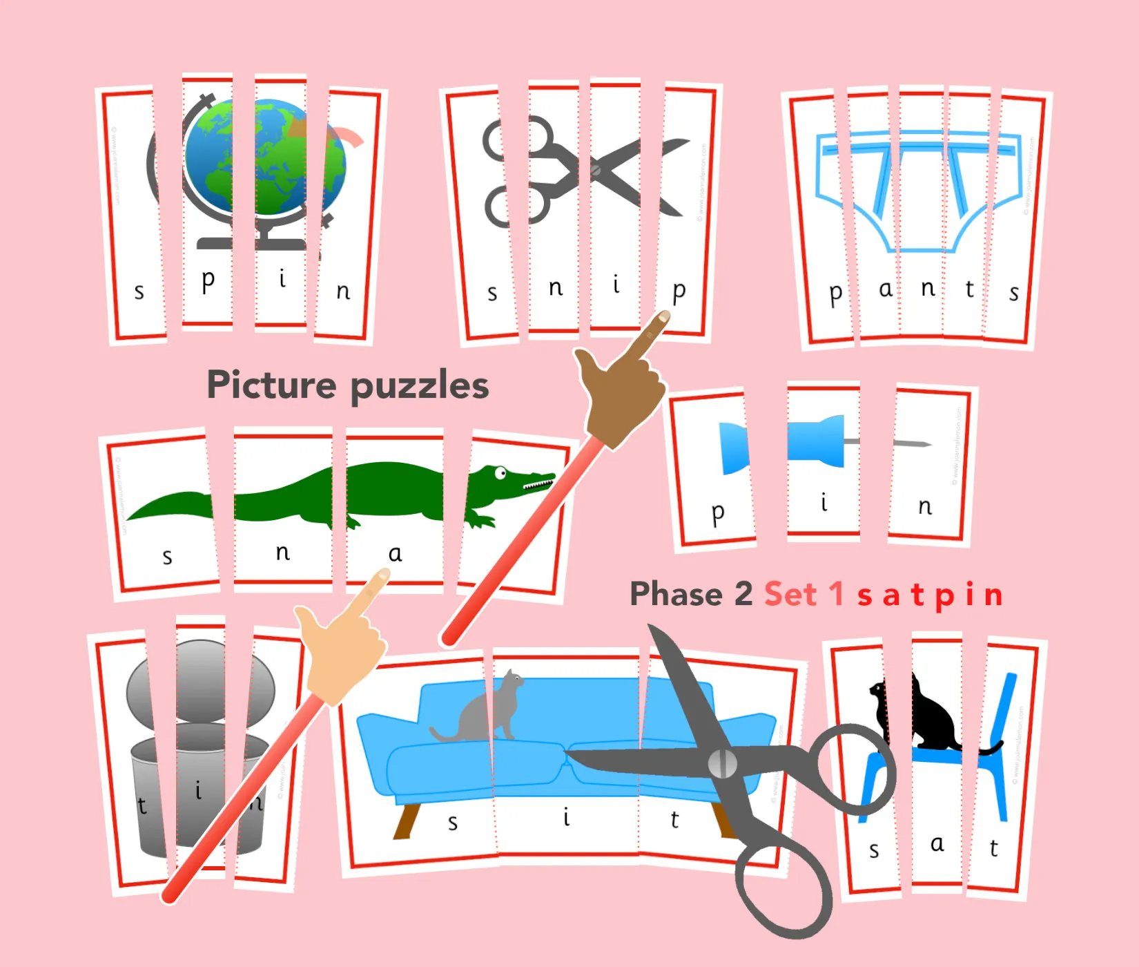 Phonics Phase 2 Word/picture puzzles (s a t p i n) main preview