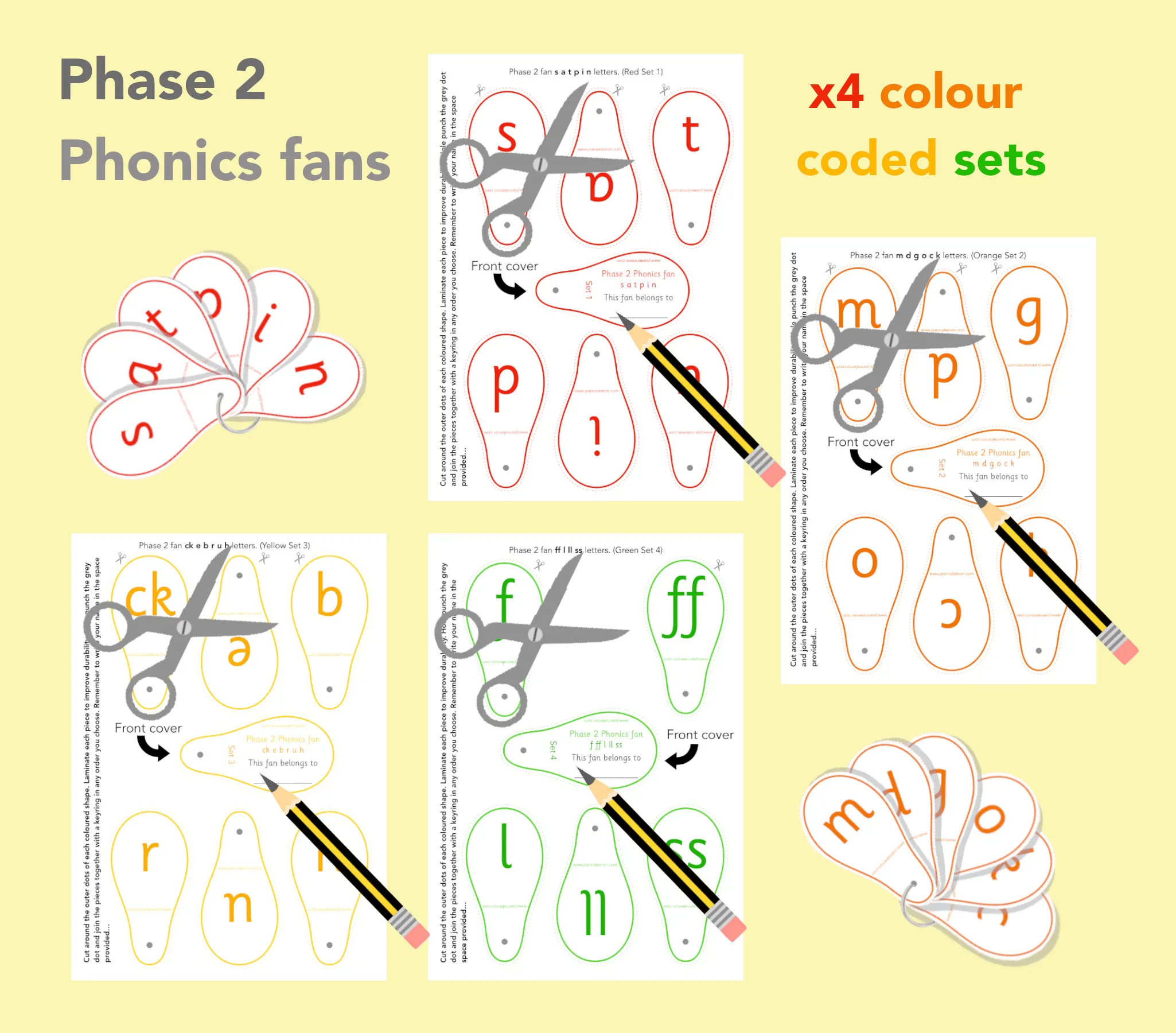 Phase 2 Phonics fans x4 colour coded sets main preview
