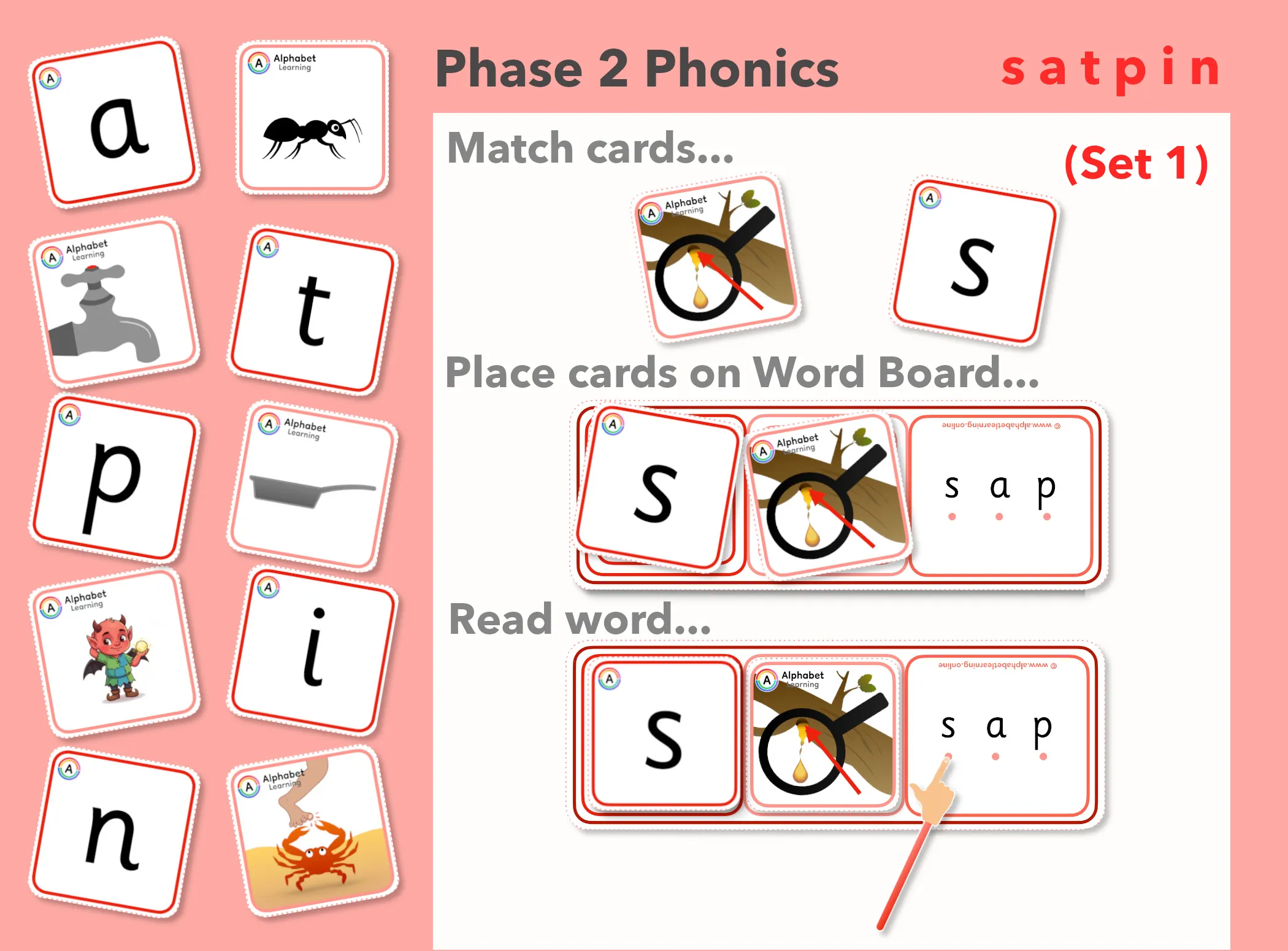 Phase 2 's a t p i n' Grapheme/Picture Match: Reading CVC Words (Set 1/4) main preview
