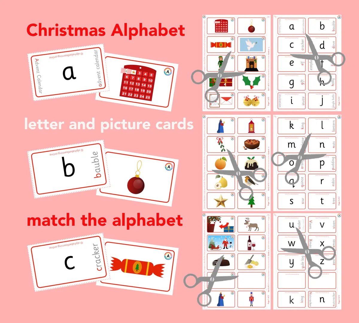 Christmas Alphabet picture/grapheme cards to match (Single-sided) main preview