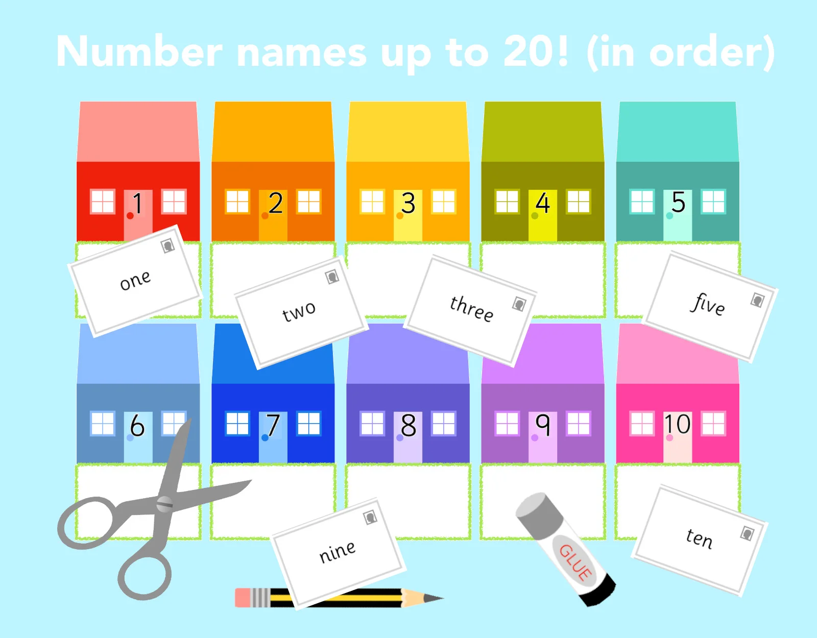 Posting letters! Number names to 10/20 - in order