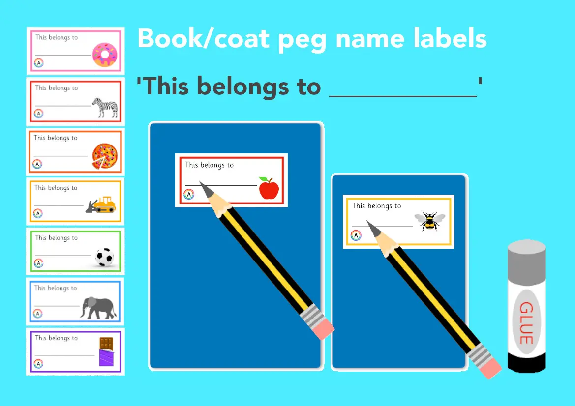 Name labels template printable book and coat peg labels with 'this belongs to' prompt (ages 3 to 7) main preview