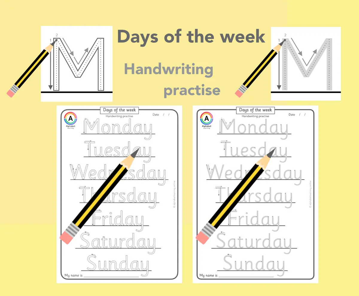 Handwriting practise Days of the Week main preview