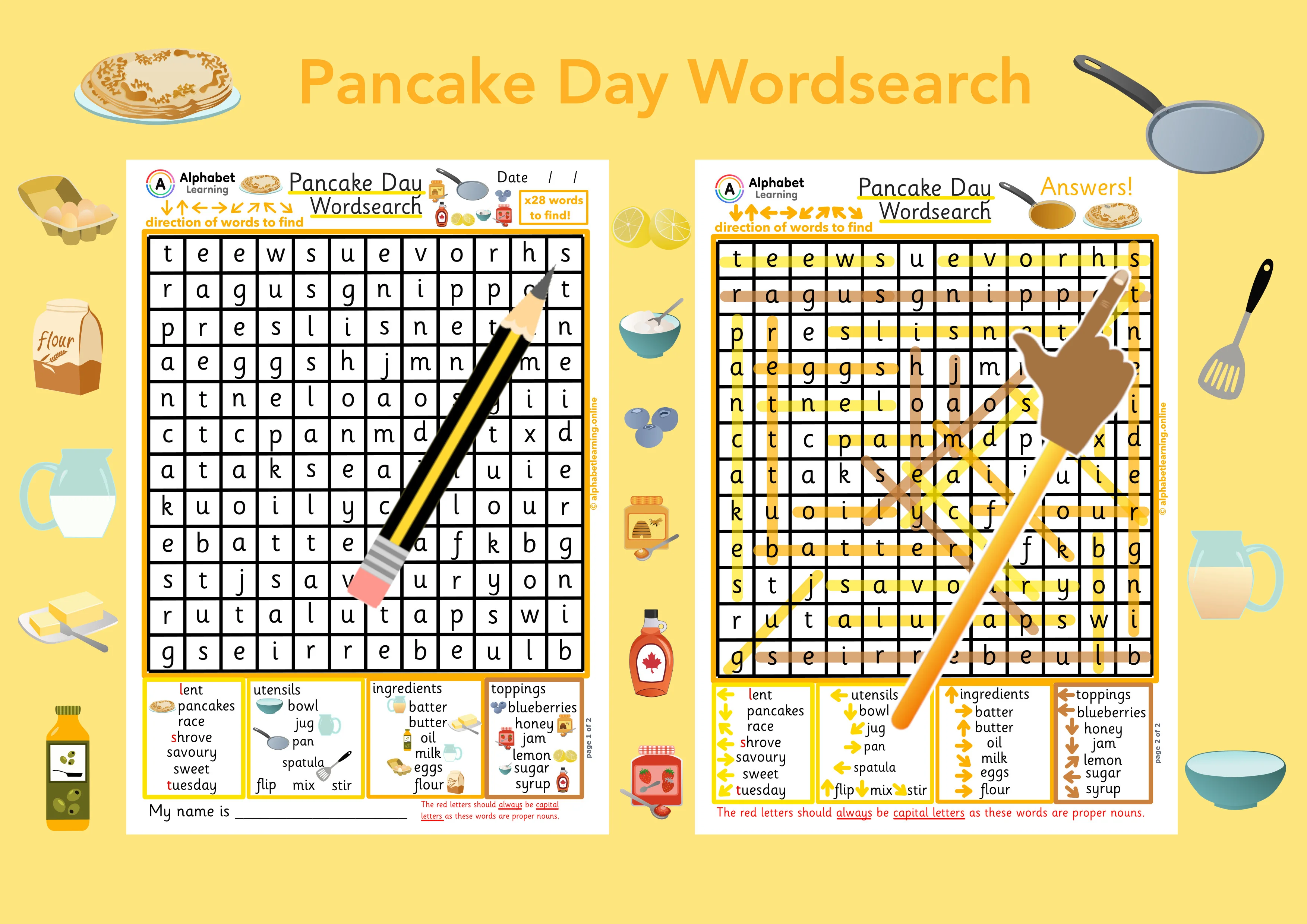 Wordsearch - Pancake Day/Shrove Tuesday