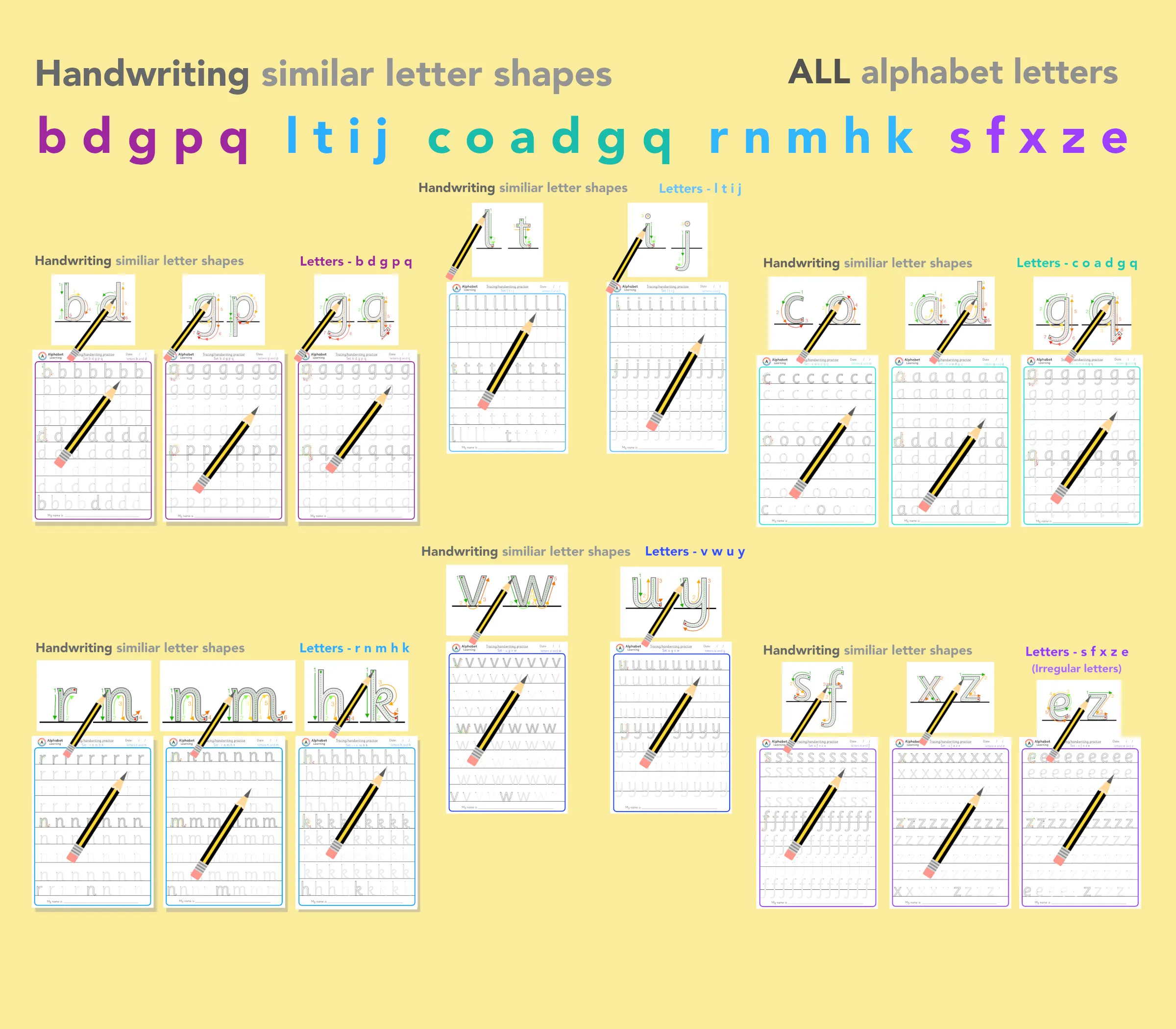 Handwriting similar letters x6 sets main preview