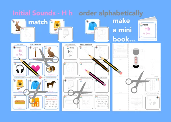 H is for... letter 'h' initial sounds - alphabet cards and mini book activity printable resource (Ages 3-6)
