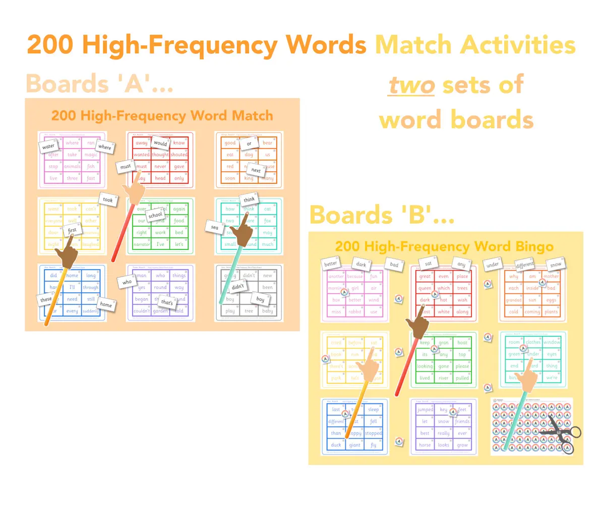 High Frequency Word Matching Activity set (Next 200 High Frequency Words) main preview