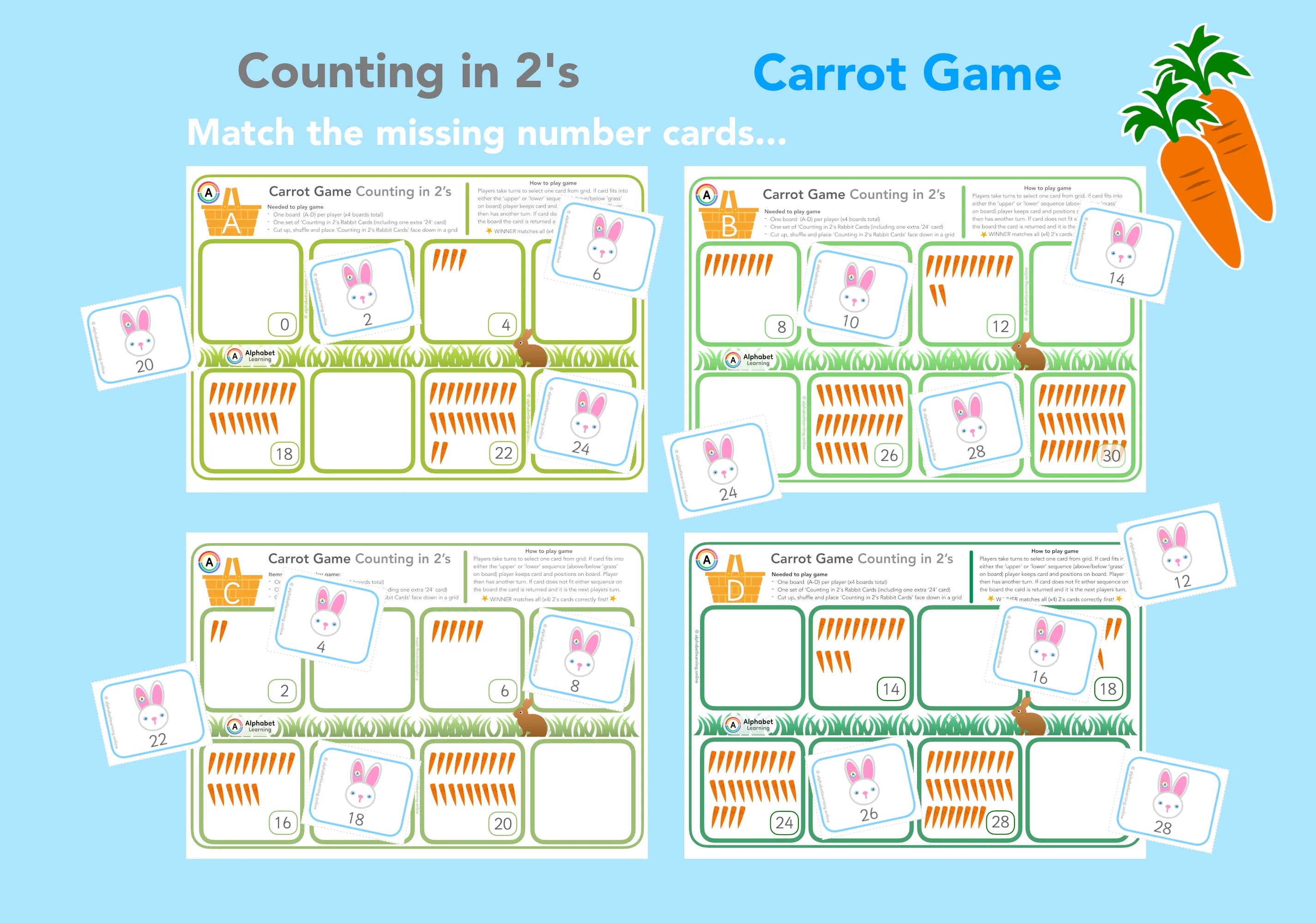 Counting in 2s - Carrot Game (with Rabbit Cards)
