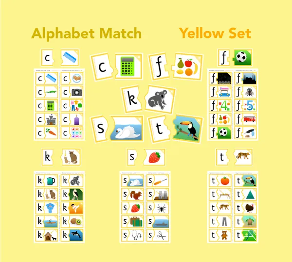Alphabet match - sounds c f k s t puzzles (ages 3-6)