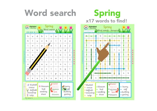 Spring themed word search worksheet (ages 5-7)