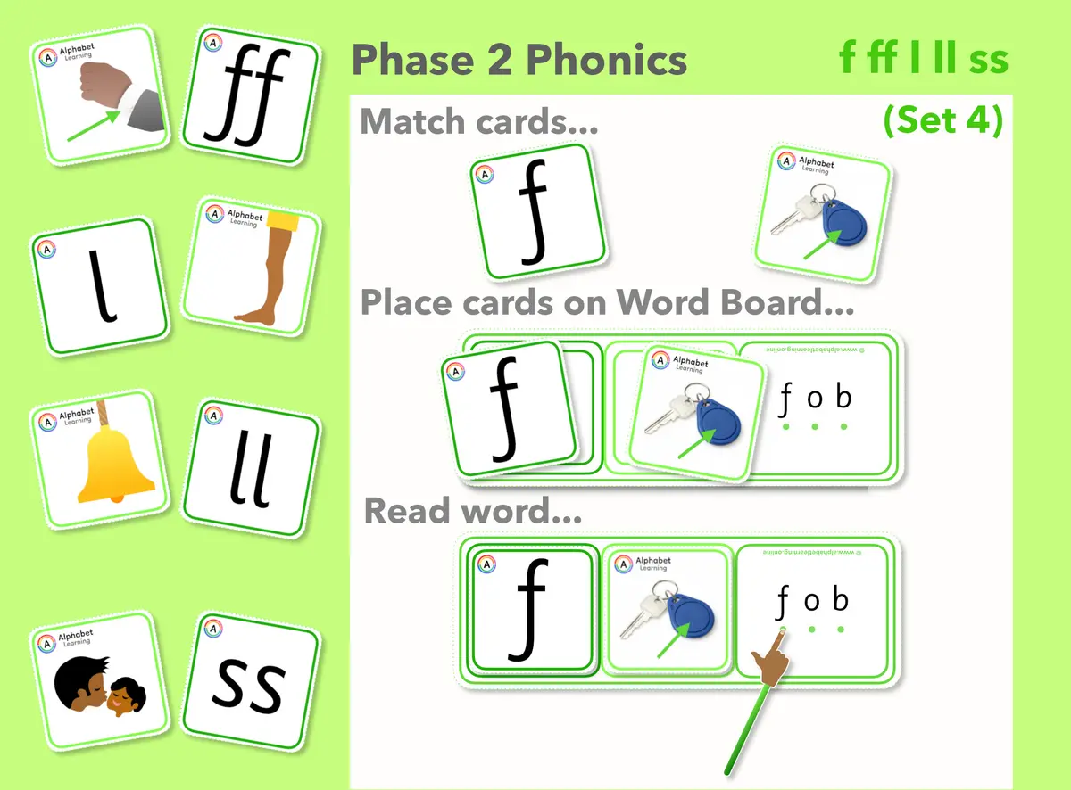 f ff l ll ss Phase 2 match and reading words (Set 4 of 4) main preview