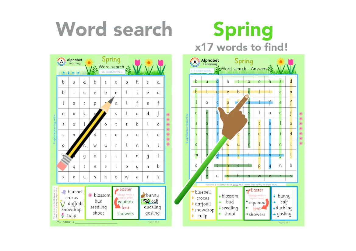 Spring themed word search worksheet (ages 5-7) main preview