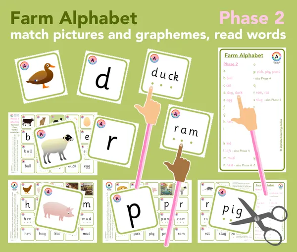 Farm Alphabet picture/word match Phase 2 Phonics