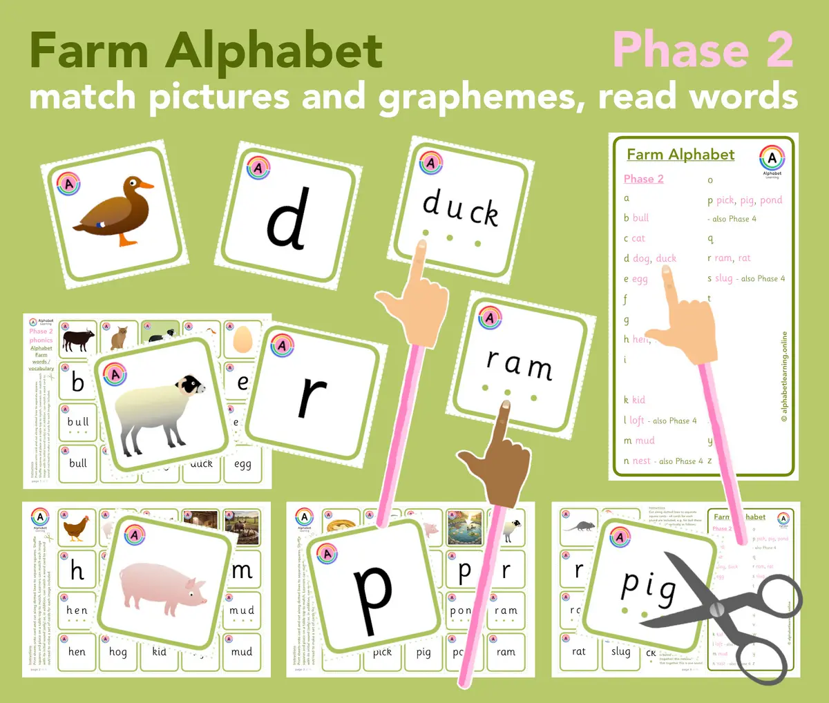 Farm Alphabet picture/word match Phase 2 Phonics main preview
