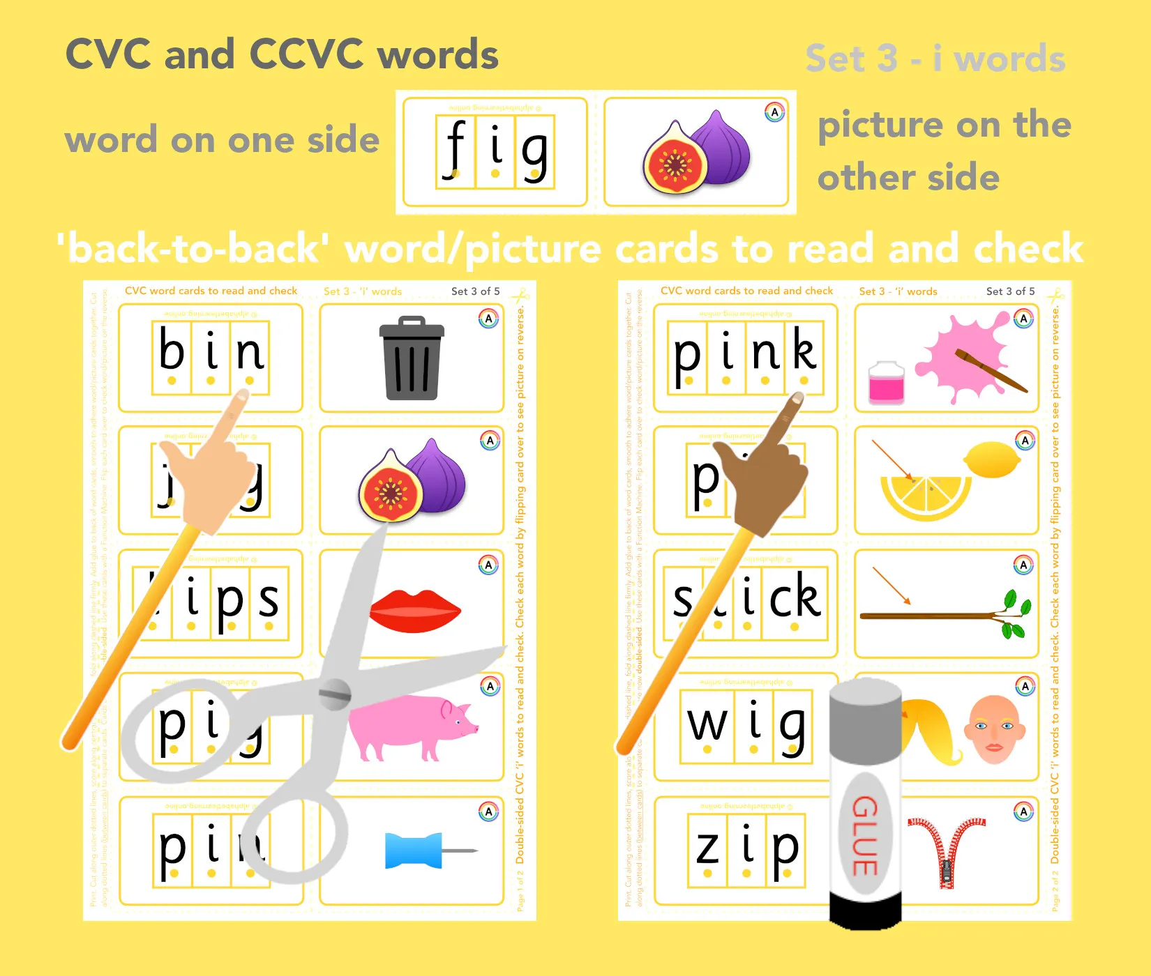 CVC 'i' word/picture cards - Double-sided (Set 3/5) main preview