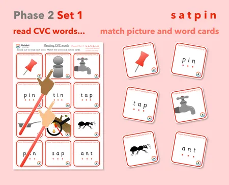 Phase 2 Phonics CVC Word & Picture Matching Cards (x4 sets) additional preview 1