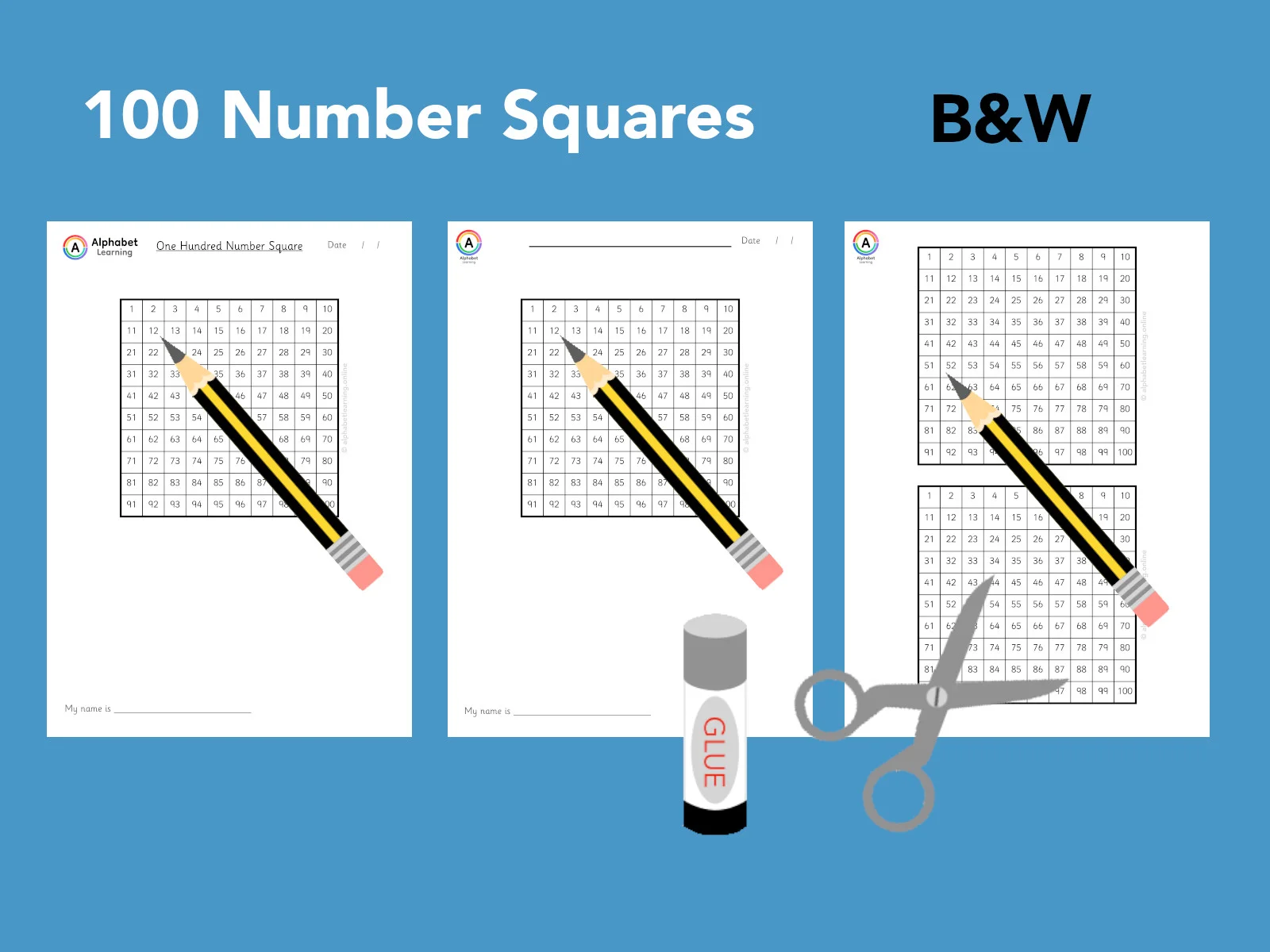 100 Number Squares (Black/white)