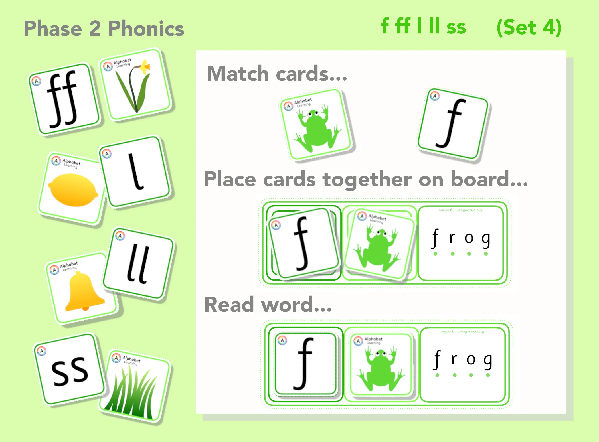 Phase 2 f ff l ll ss Letter/picture match cards and reading words (with answers) Set 4