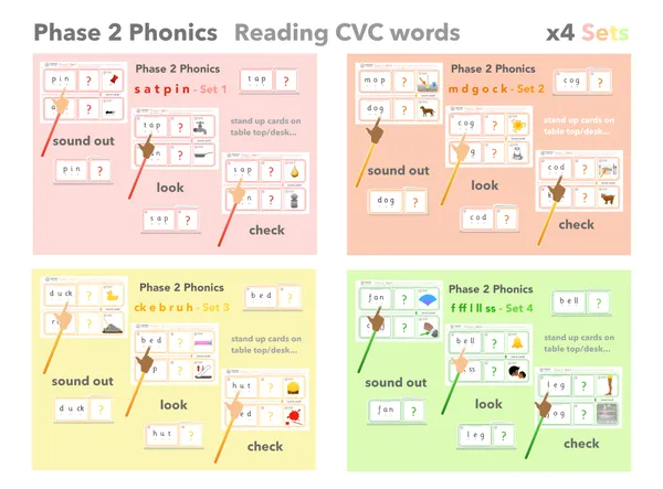 Phase 2 reading CVC words (x4 Sets)