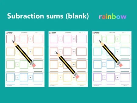 Subtraction sums (blank) Rainbow and black/white additional preview 2