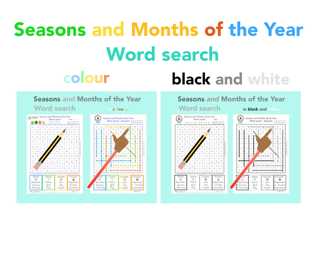 Seasons and months of the year word search worksheet (ages 5-7) main preview