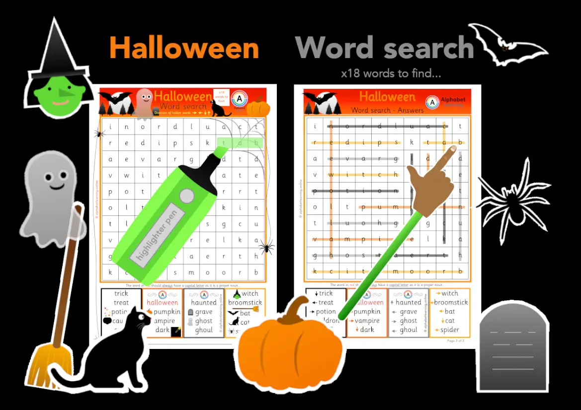 Halloween themed word search worksheet (ages 5-7) main preview