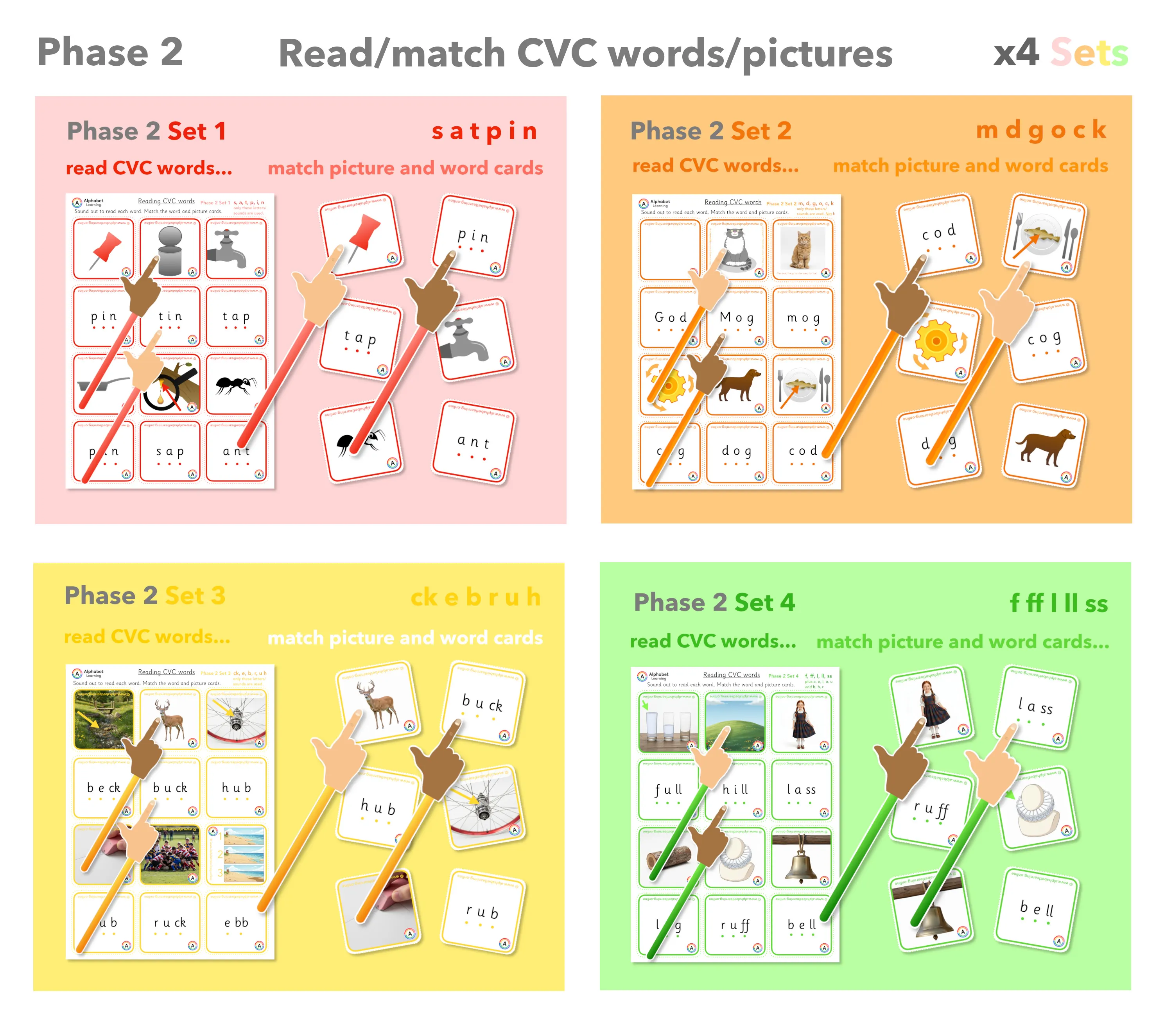 Phase 2 Phonics CVC Word & Picture Matching Cards (x4 sets) main preview
