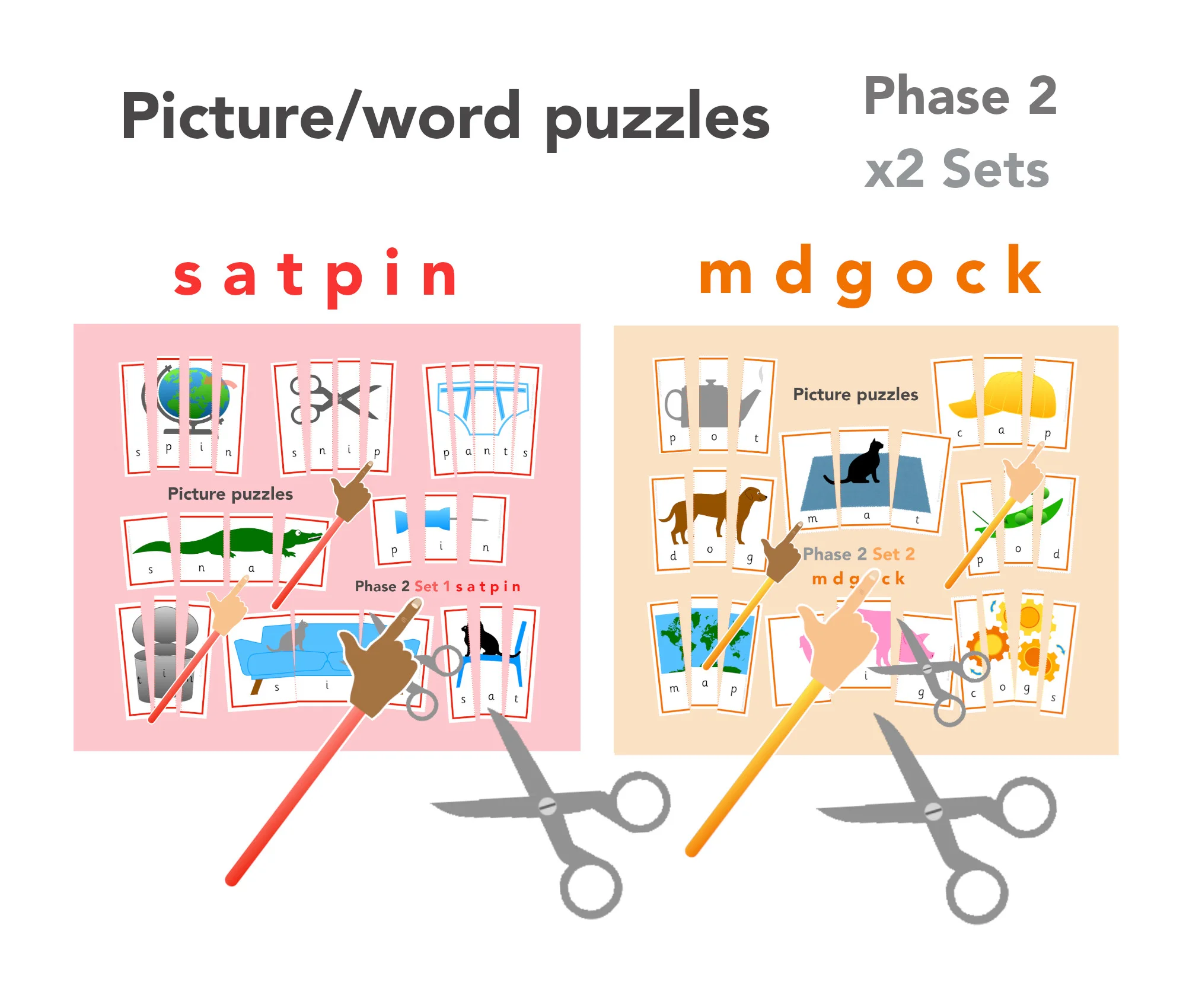 Phonics Phase 2 Word/picture puzzles (x2 sets)