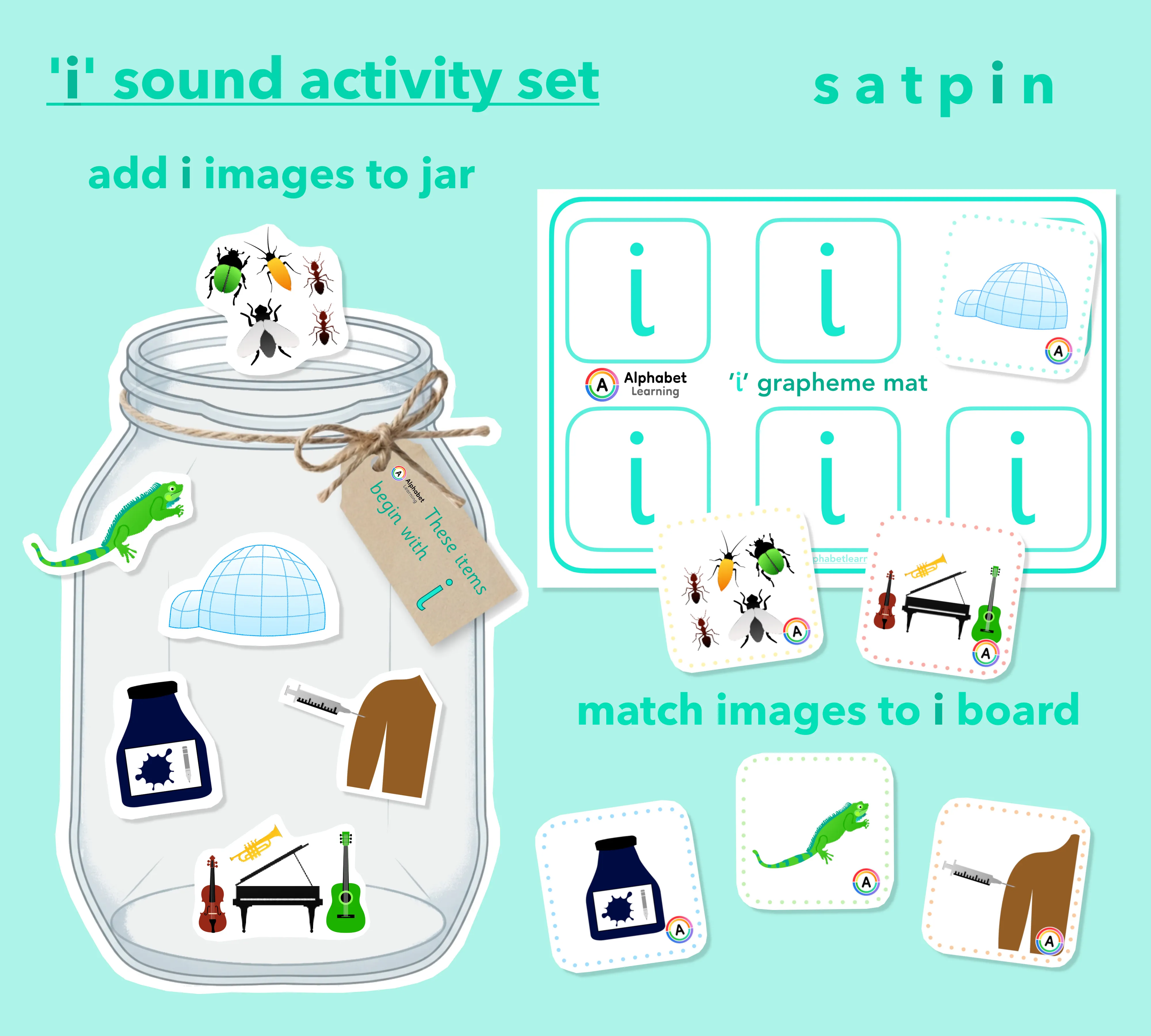 Satpin Phonics Resource: Initial Letter I (i) Jars, Matching Cards, and Grapheme Mats for EYFS and KS1 main preview