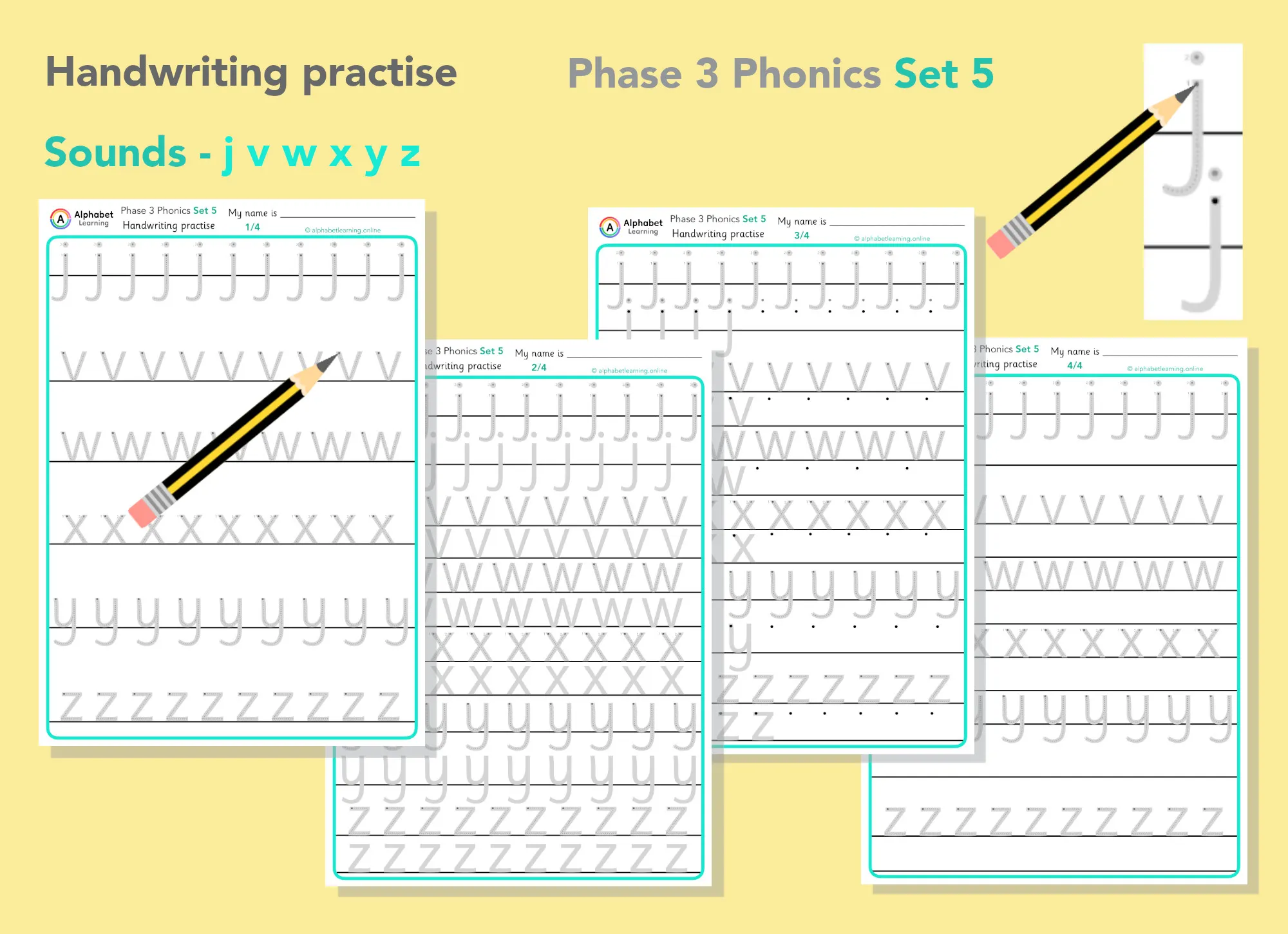 Handwriting Phase 3 Phonics j v w x y z (Set 5) main preview
