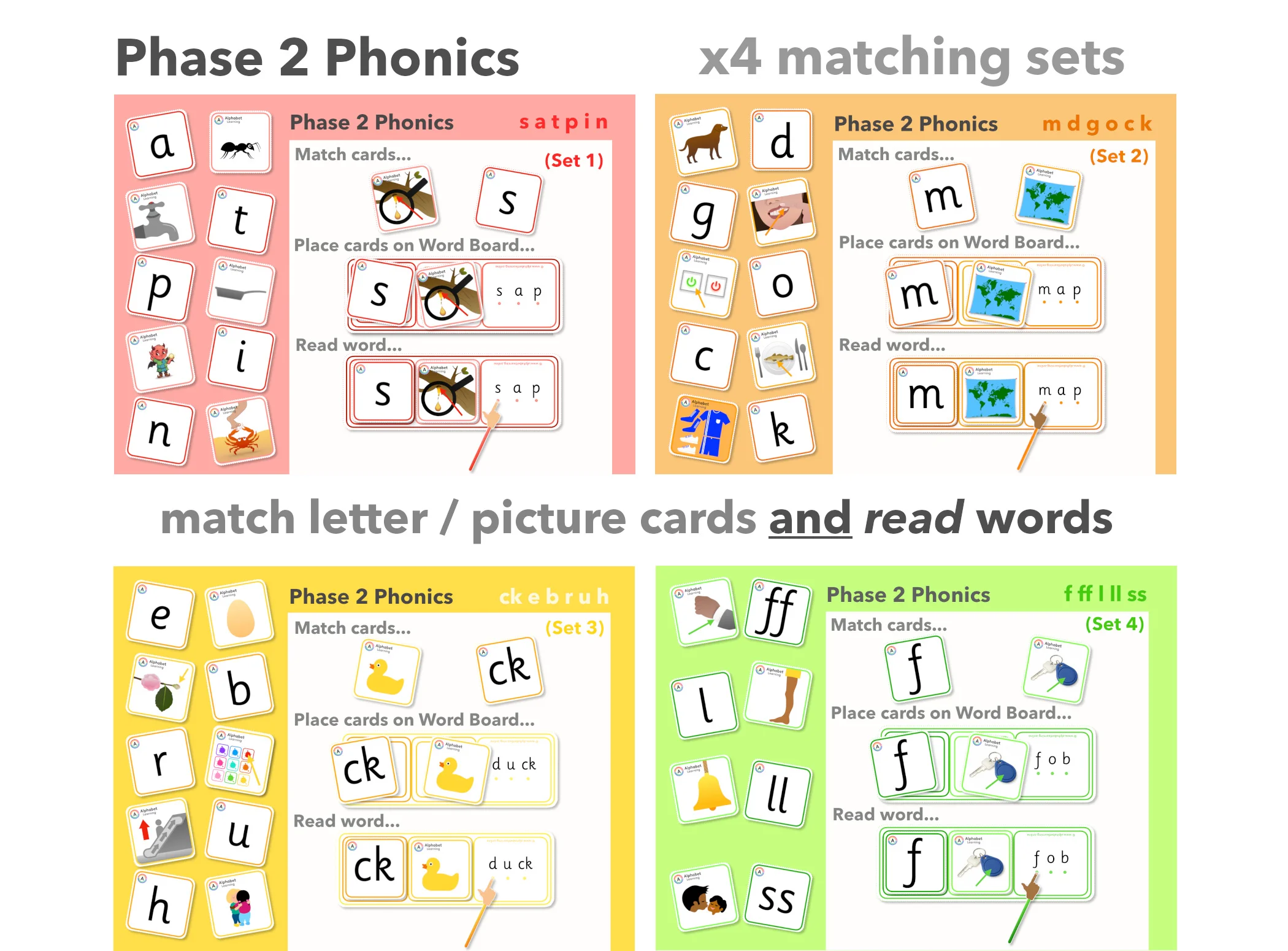 Phase 2 Grapheme/Picture Match: Reading VC/CVC Words (x4 Sets)