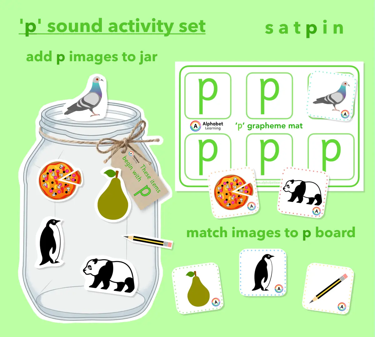 Satpin Phonics Resource: Initial Letter P Jars, Matching Cards, and Grapheme Mats for EYFS and KS1 main preview