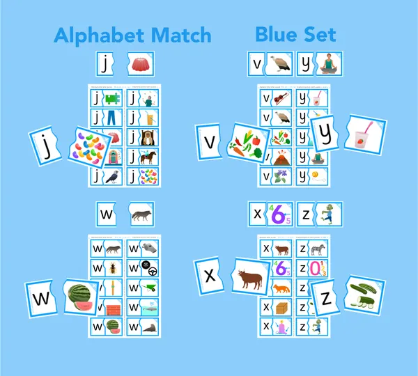 Alphabet match - sounds j v w x y z puzzles (ages 3-6)