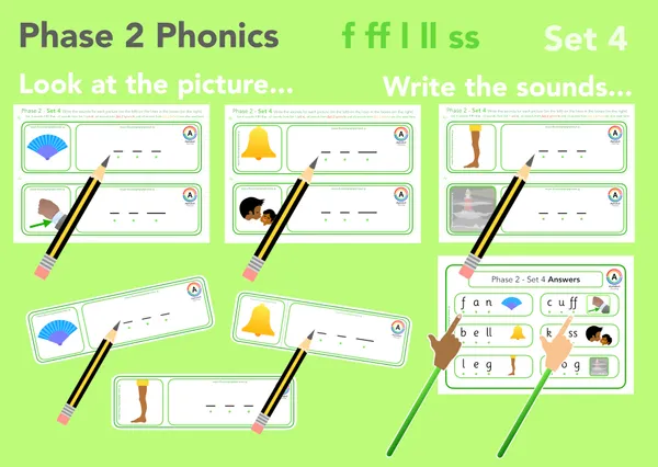f ff l ll ss Phase 2 writing CVC words (Green Set 4 of 4)