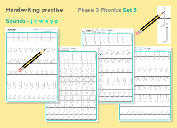 Handwriting Phase 3 Phonics j v w x y z (Set 5)