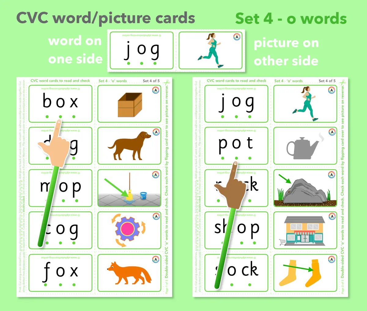 CVC word and picture cards double-sided set 4 'o' word and picture cards (ages 4-6) main preview