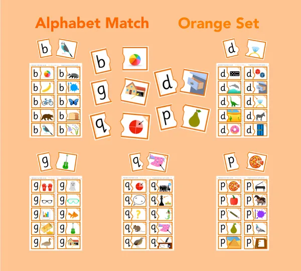 Alphabet match - sounds b d g p q puzzles (ages 3-6)